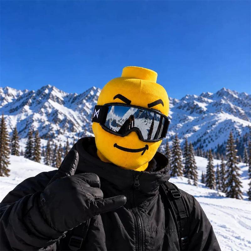 Blockhead ski mask, Smirk face with raised eyebrows
