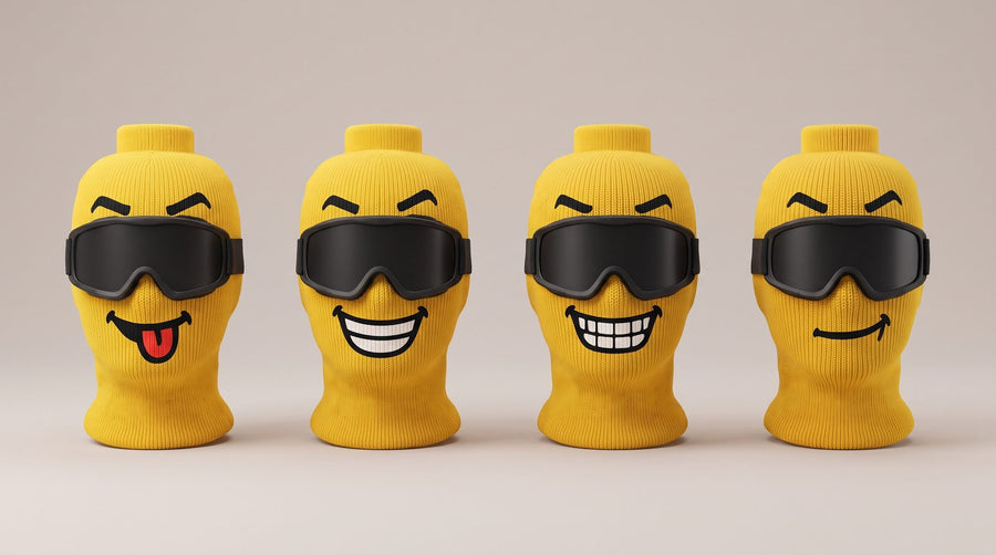 All four Blockhead faces side by side: Tongue Out, Big Grin, Chomp, Smirk