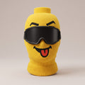 Blockhead yellow knit ski mask, Tongue Out face, front view (goggles not included)